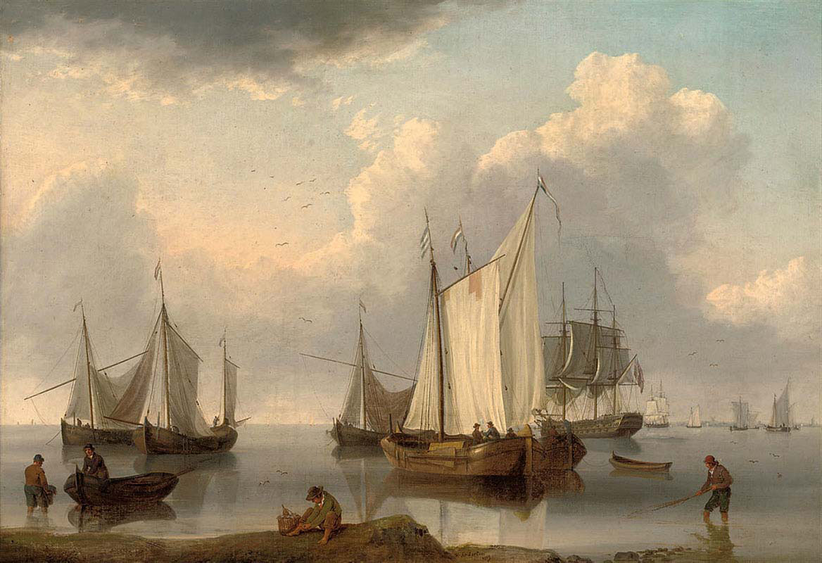 A British Warship-Dutch Barges and other Coastal Craft on the Ijselmeer in a Calm